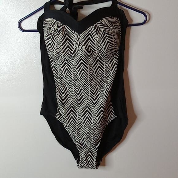 Merona Other - Merona Women's Black  Zebra design Halter one piece Medium Swimsuit. Feminine